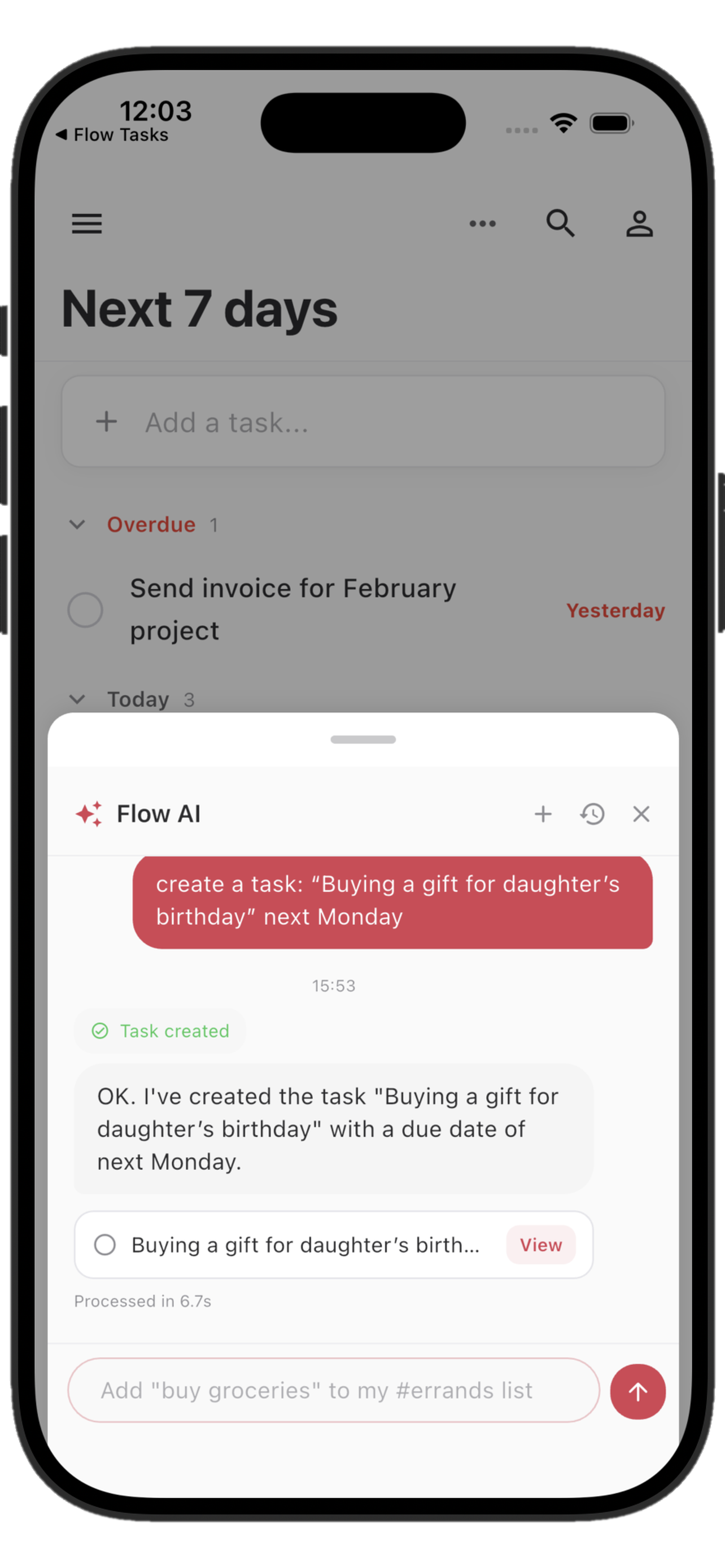 AI Chat creating a task with natural language